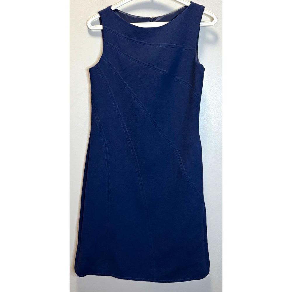 Tom And Linda Platt Dress Women's Size 4 Navy Blue Fully Lined Sleeveless Zip